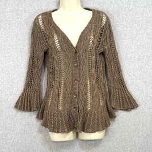 Ralph Lauren Sport 100% Linen Cardigan Sweater Size S Open Knit Feminine Neutral